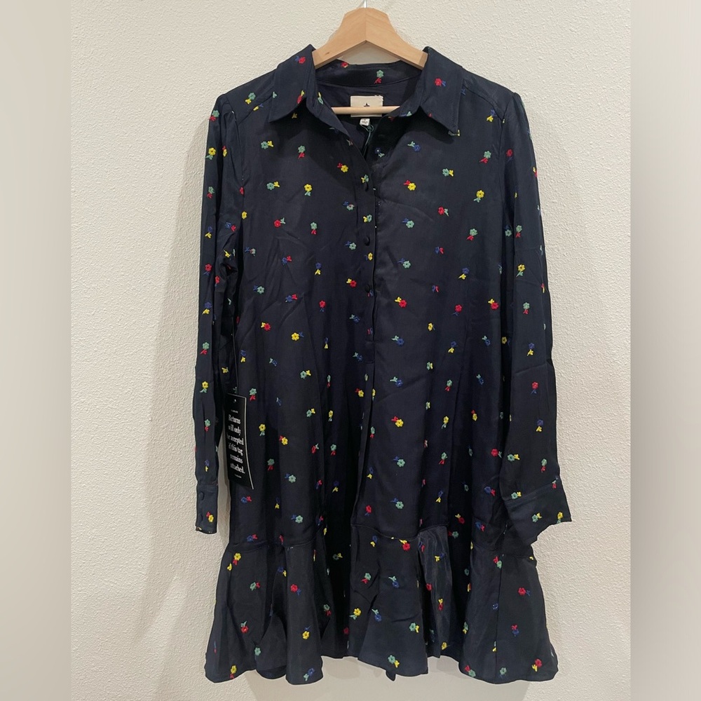 NWT Tuckernuck Navy Mini Dress with Floral Embroidery Button Up - Picture 3 of 10